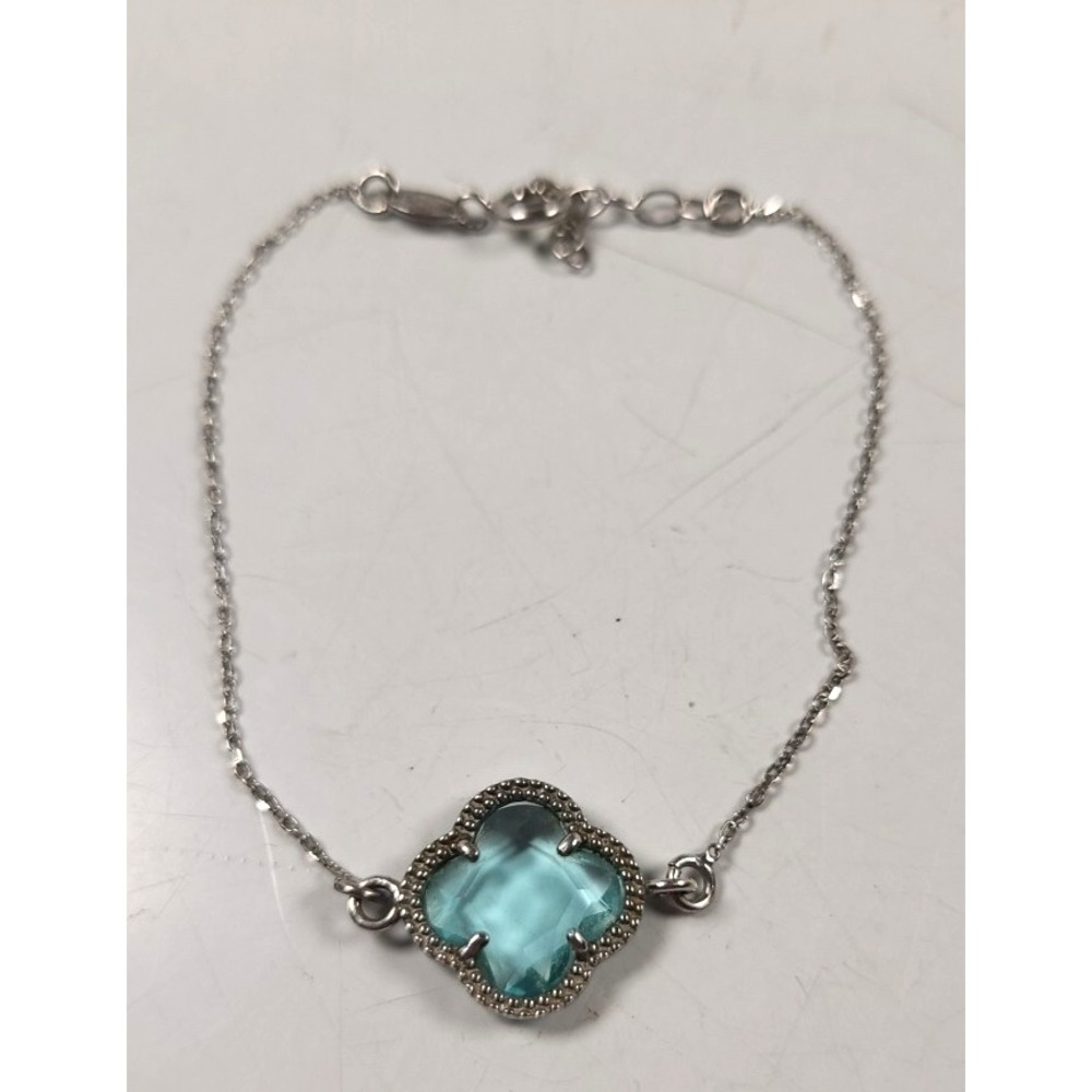 Dainty Dayadema .925 Sterling Silver w Aquamarine Crystal Bracelet Made in Italy